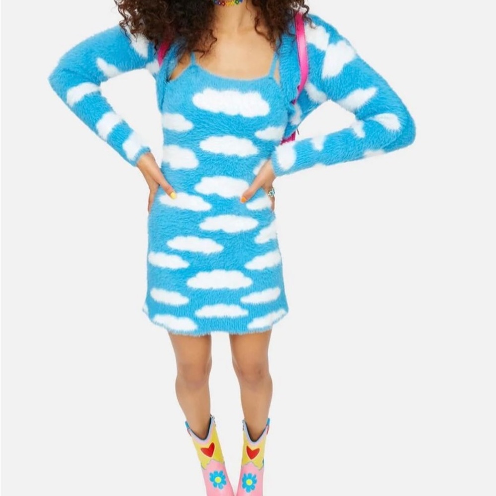 Fuzzy cloud print sweater dress w matching shrug Delia’s Dollskill Club Kid 90s
